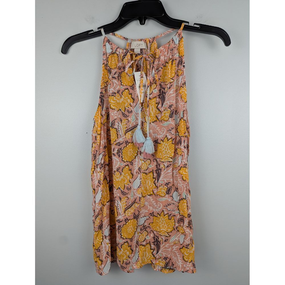 Ann Taylor LOFT Women's Floral Blouse XS Paisley Tassel Sleeveless Top Orange